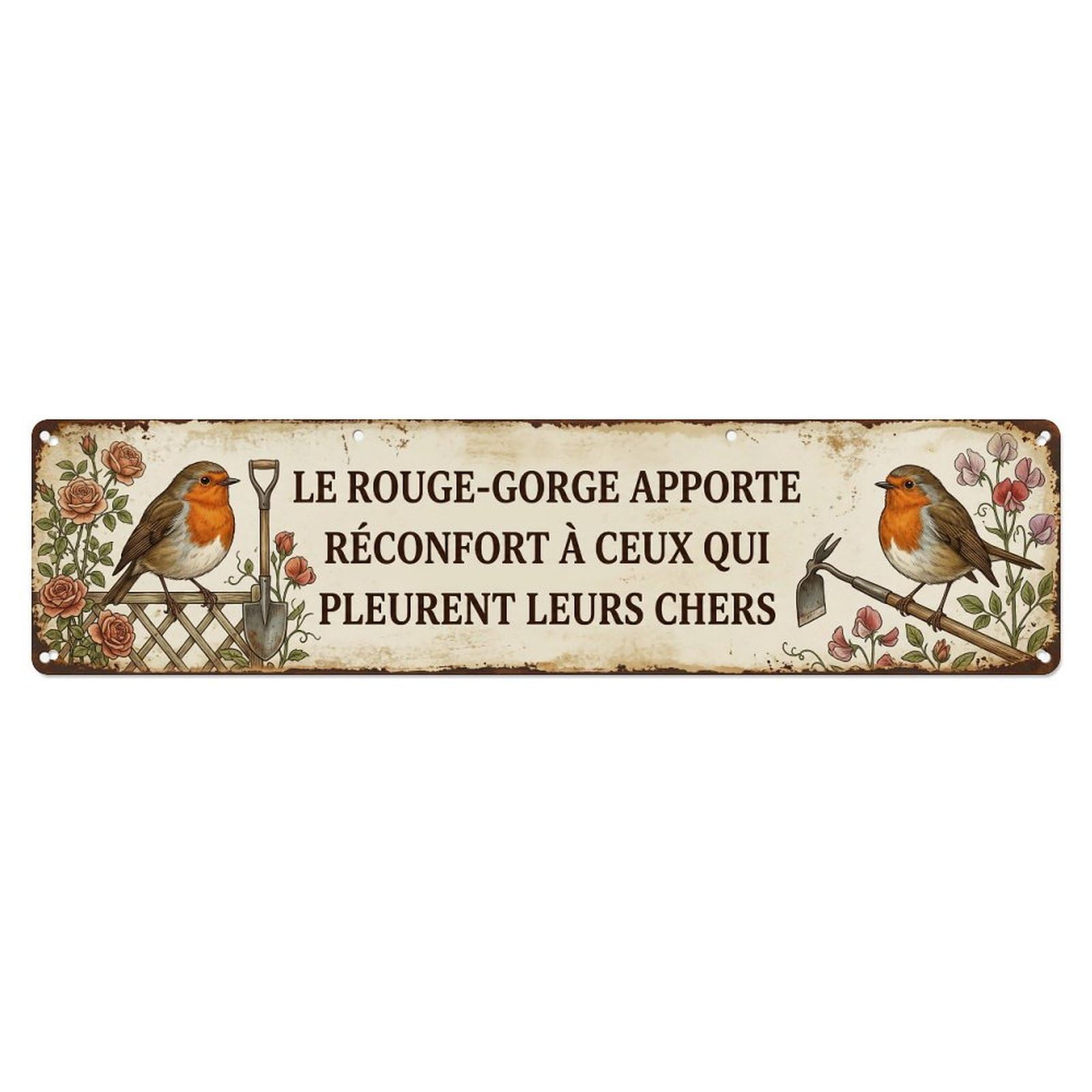 Robin Bird Garden Quote Reconfort Metal Tin Skinny Sign Plaque Wall Decor for Cafe, Club Bar, Office, Home Garden Metal Poster 4x16Inch