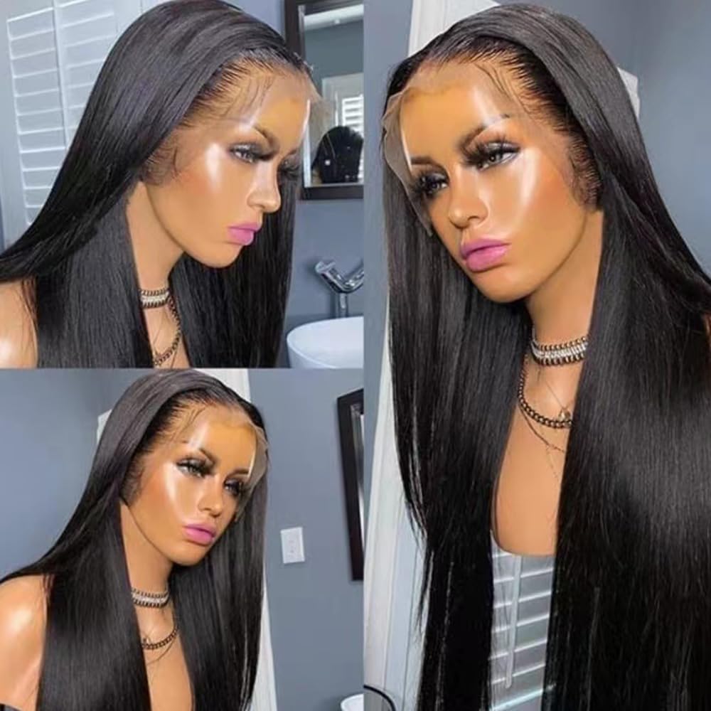 Light Blue Synthetic Lace Front Wig for Women Colored Wigs Straight Glueless Free Part Wigs Pre Plucked With Natural Hairline For White Women Heat Resistant Hair