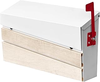 Wall Mount Mailboxes, Modern Mailbox with White Walnut Wood Panel, Large Capacity Galvanized Steel Post Box with Flag (No Keys Locking)