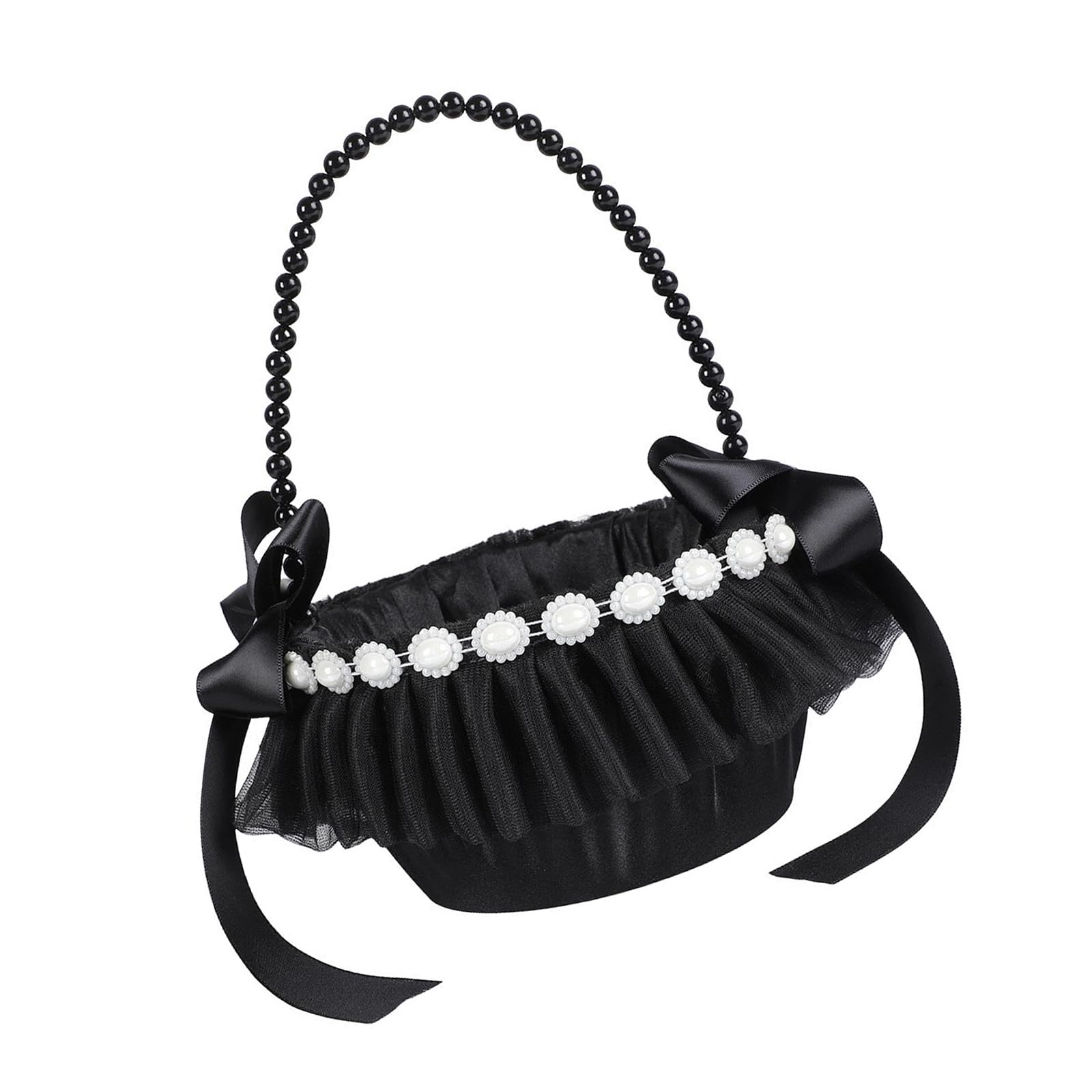 Ljhnba Girls Multicolor Gothics Styles Polyester Handwoven Florals Basket With Rhinestones Accent For Themed Event And Photography Black Blossomy Arrangement Basket
