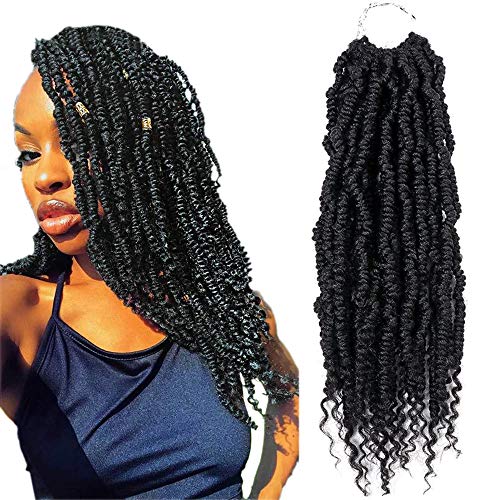 Fani 14 Inch Spring Twist Crochet Hair 4 Pack Pre-twisted Bomb Crochet Braids Fluffy Mini Passion Twist Hair with Curl End Pre-looped Synthetic Braiding Hair Extensions for Women (1B#)