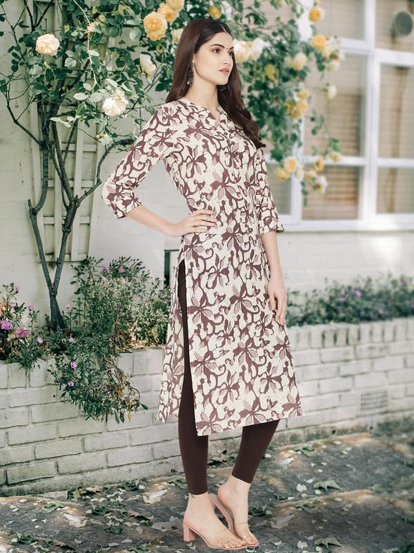 Image of Pinkmint Women Cotton Kurti ll Stright Printed Collared V Neck Kurta ll Stylish Regular Fit Kurti's (Pack of 01)