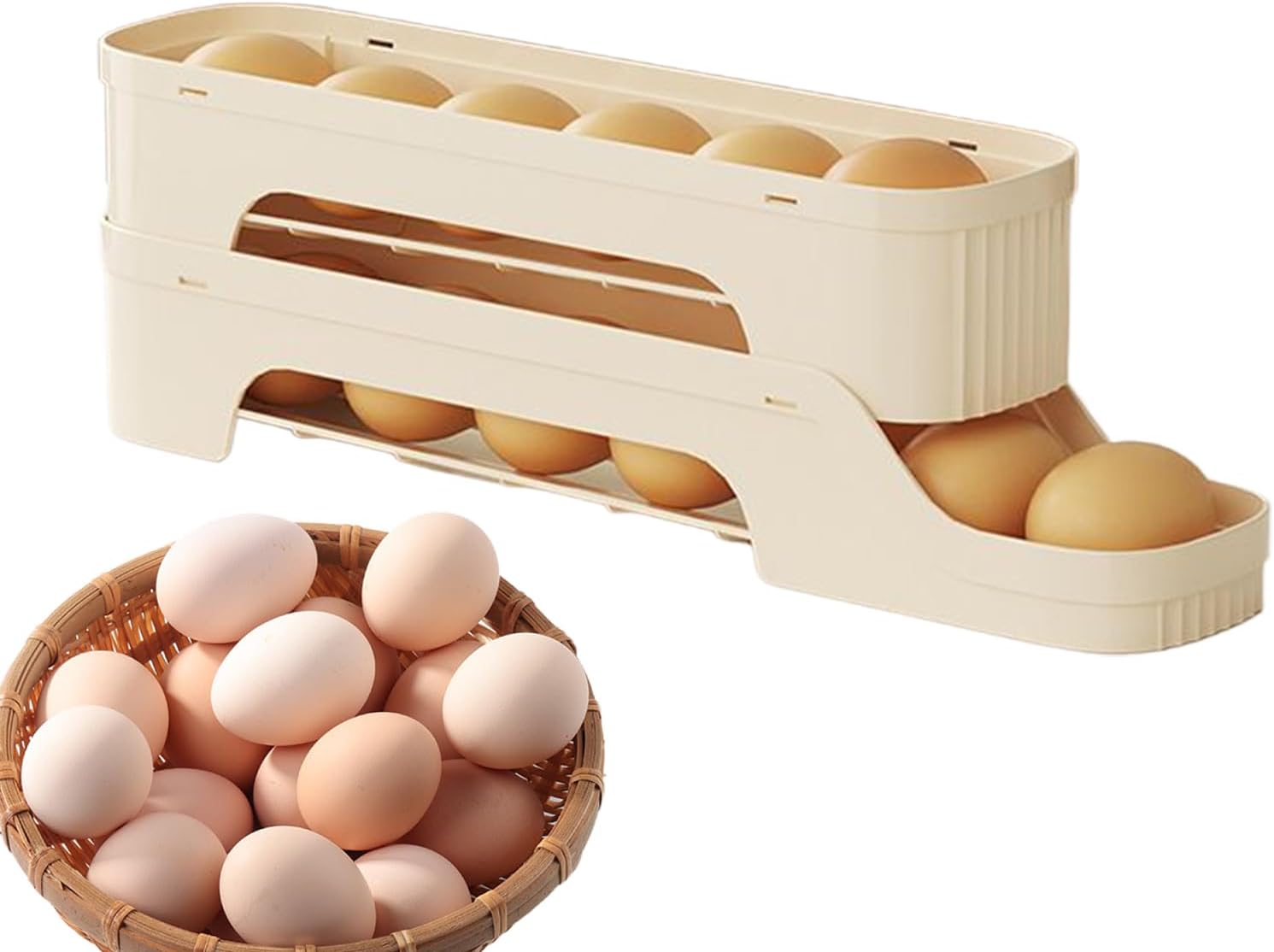 Rolling Egg Storage, 2-Tier Auto Rolling Egg Dispenser, Holder Storage, Holder Fridge, Space Saving For Kitchen Counter, Fridge