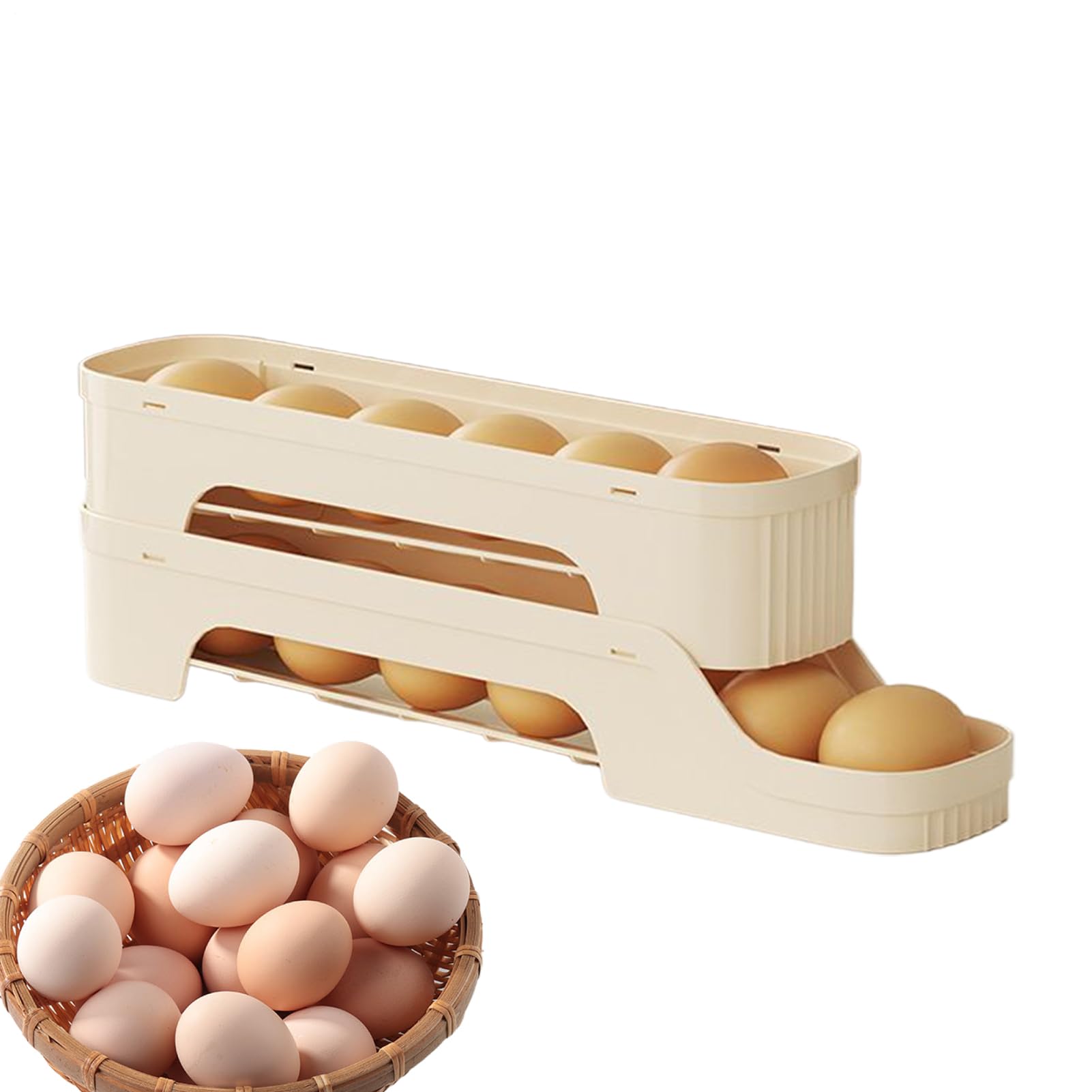 Rolling Egg Storage, 2-Tier Auto Rolling Egg Dispenser, Holder Storage, Holder Fridge, Space Saving For Kitchen Counter, Fridge