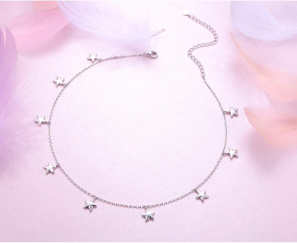 Sterling Silver Jewelry Choker Necklace Pendant Disc Chain Statement Necklace For Women 13+3 inches - Image 4
