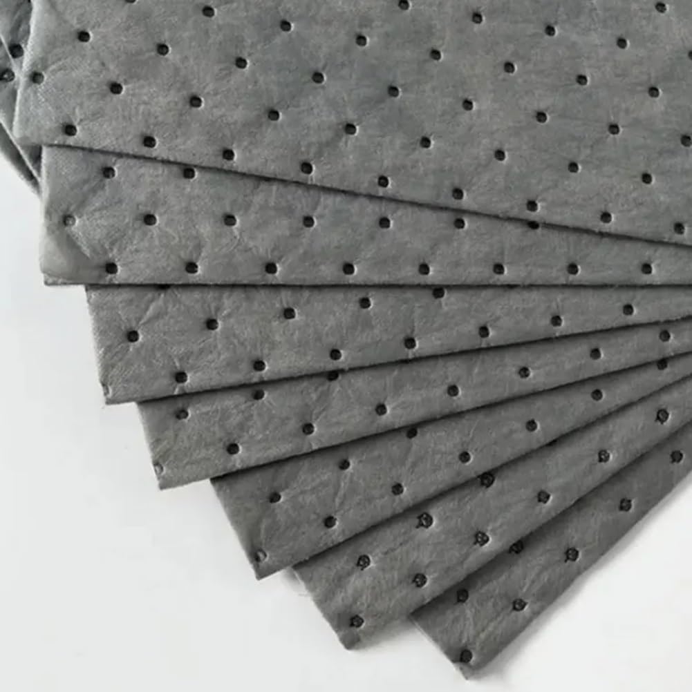 Almohadillas absorbentes de aceite, alfombrilla de polipropileno con hoyuelos para fugas y derrames, absorbente de agua universal, 40 x 50 cm, 100 unidades, limpieza de talleres automotrices