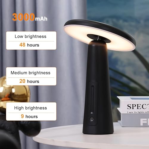 Miniatura 5 de SHLUCE Lámpara de mesa táctil pequeña, luz de mesa inalámbrica a pilas, lámpara de hongo portátil recargable, lámparas de mesa LED de mesita de