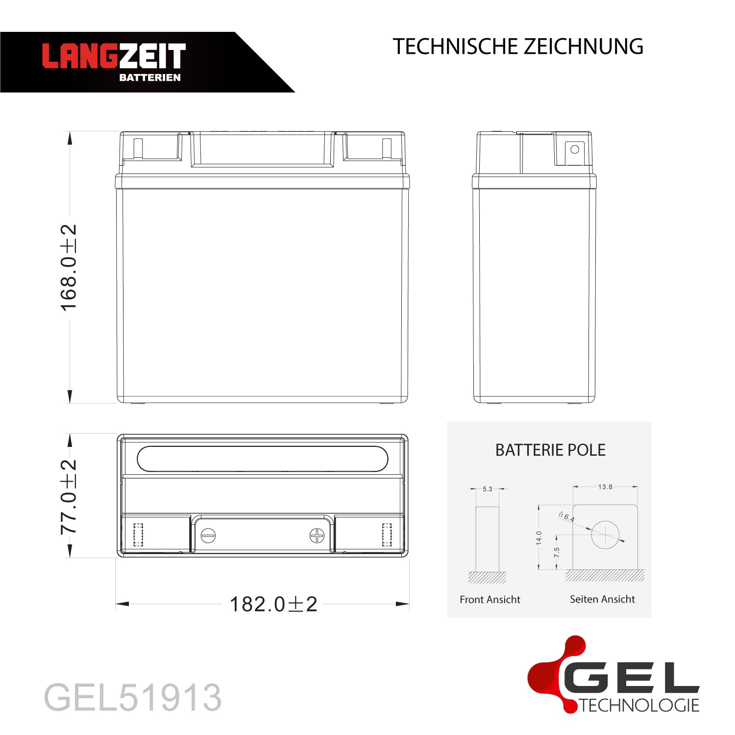 LANGZEIT 51913 batteria moto 12V 21Ah GEL G19 519013017 ABS 19Ah scooter senza manutenzione