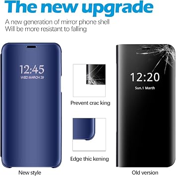 Migexxkj Samsung Galaxy A35対応 ケース フリップレザーカバー クリア S-View ミラー 耐衝撃カバー キックスタンド付き 傷防止 保護ケース Samsung A35 5G用ブルー