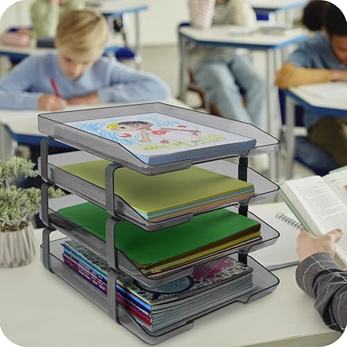 Miniatura 3 de Acrimet Bandeja tradicional de 4 niveles de carga frontal de plástico organizador de archivos de escritorio (color ahumado)