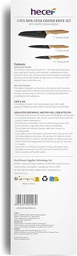 Miniatura 10 de hecef Juego de 3 cuchillos de cocina vintage, hoja de acero inoxidable con revestimiento antiadherente negro, cuchillos de cocina afilados incluye