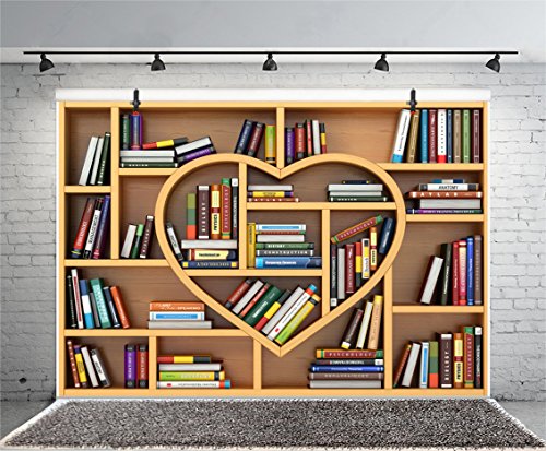 Baocicco 9X6Ft Heart Shaped Bookshelf Backdrop Family Learning Corner Books Photography Background Back To School Wallpaper Reading Party Kindergarten Baby Room Decor Children Photo #TOP1