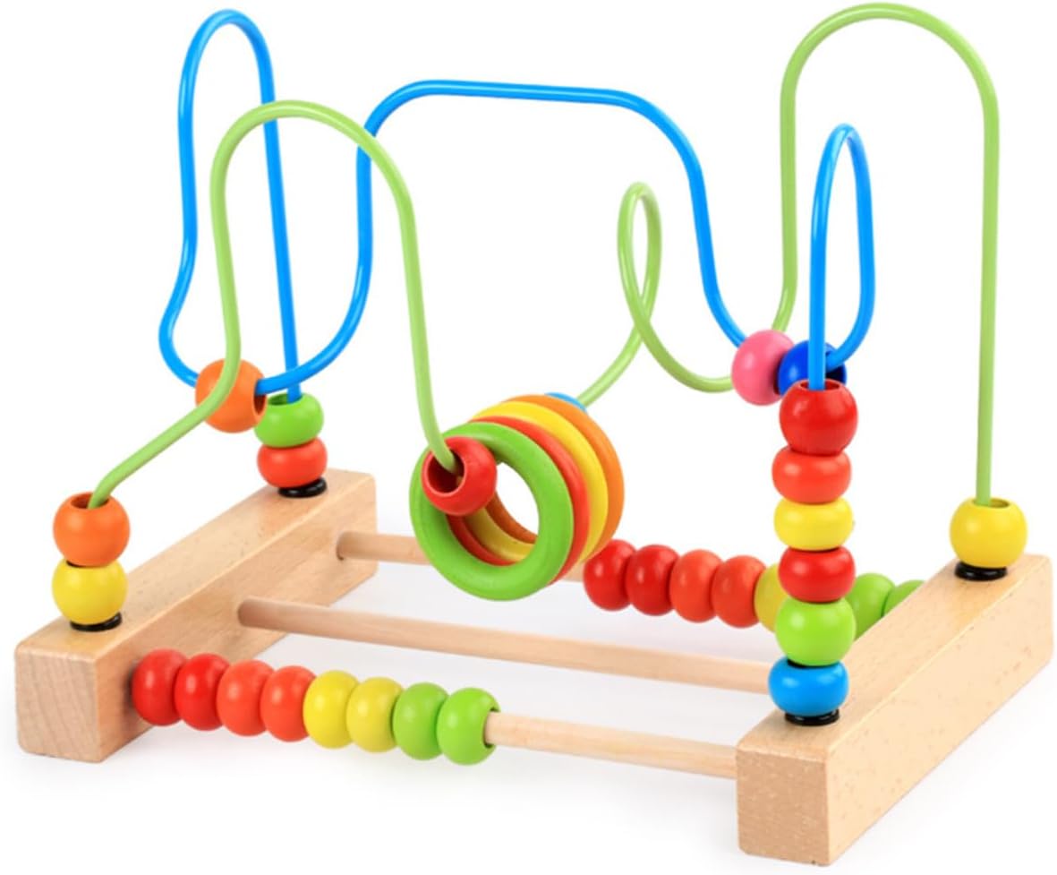 MERRYHAPY Fruit Pattern Wooden Beads Maze for Ages Early Educational Sensory Game with Winding Beads to Enhance Hand-Eye Coordination and Color Recognition Random Color Random Color