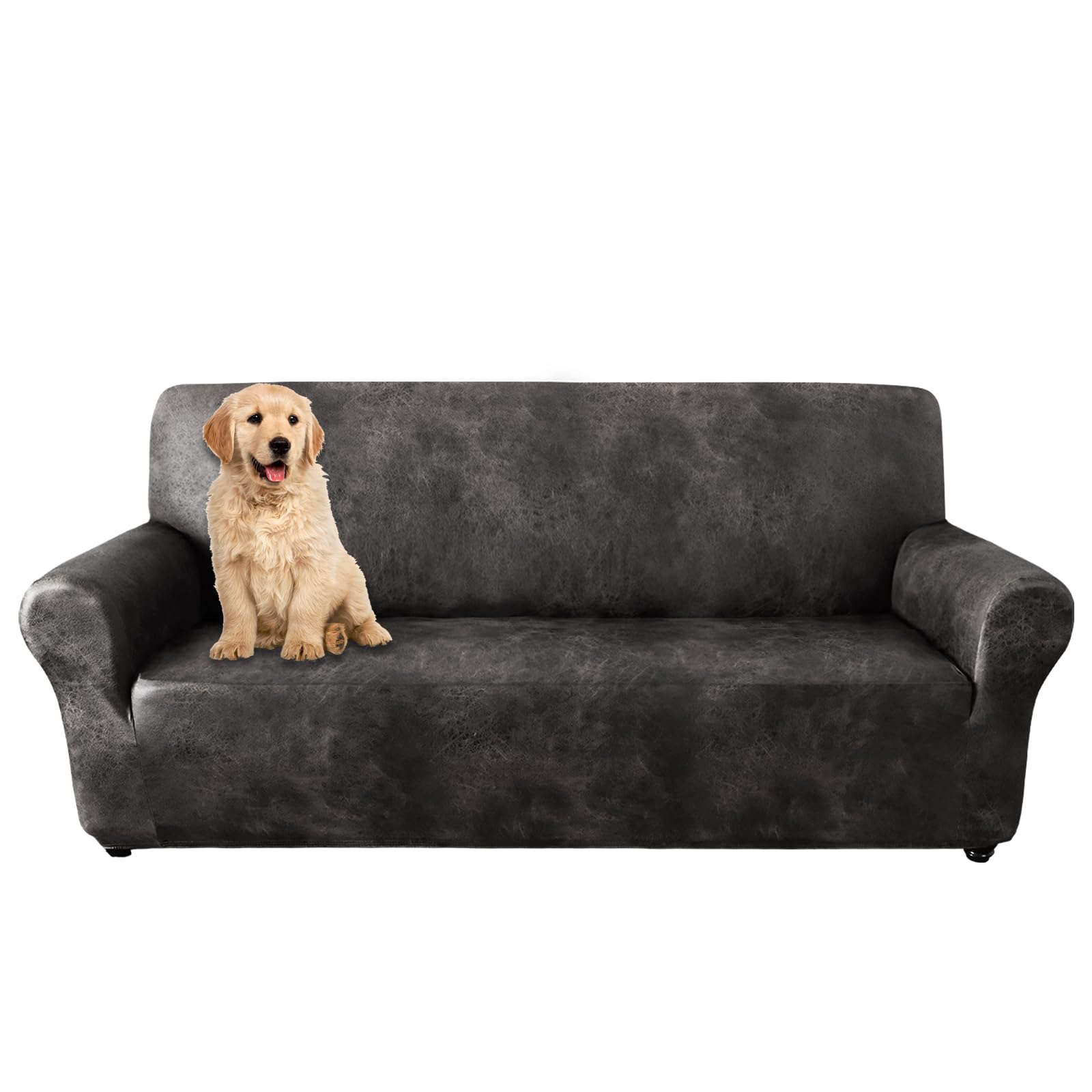 molasofa Sofa Covers for Home Décor,Soft 3 Cushion Couch Covers for Sofa Covers Leather-Like Spandex,1-Piece Couch Cover for Dogs/Cats/Kids(Sofa, Dark Camel)