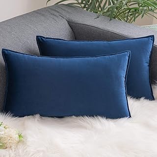 AHAHA Lot de 2 housses de coussin décoratives en velours avec fermeture éclair dissimulée, 30 x 50 cm, Bleu foncé