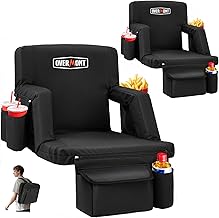 Overmont Stadium Seat with Back Support – 6-Position Recliner, Extra Wide Cushion, Dual Hooks, Backpack Straps, and Multiple Pockets – Bleacher Chair for Sport Events, Kayak & Paddle Board Backs 2pcs