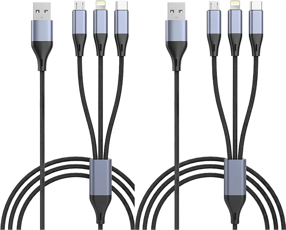 SKY-TOUCH Multi Charging Cable, 3 in 1 Multiple Ports Charging Cord with USB C to Type C/Micro/Phone Connectors, for Huawei/Tablets/iPhone/Samsung/Galaxy - Length 2M, 2 piece