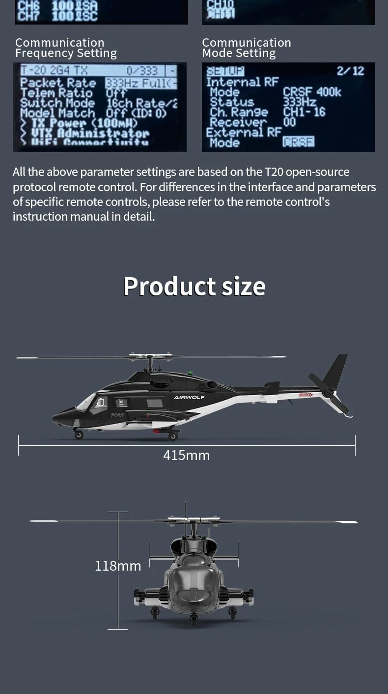 YUXIANG F02S Airwolf RC elicottero per adulti, scala 1/34 2.4G 8CH Flybarless elicottero militare con localizzazione del flusso ottico e posizionamento GPS (1 batteria)