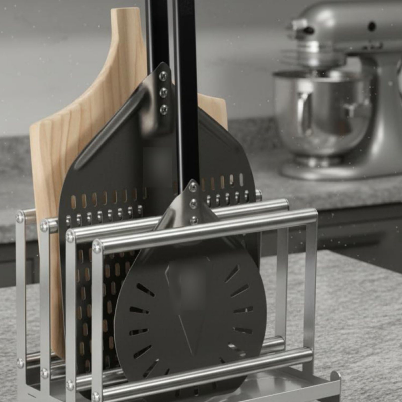Pizzaportaoggetti Scaffale Portapale Rack Porta Paddle Base Ventilata Compatta in Acciaio Inox Adatto per Cucine Professionali Pizzeria Ristoranti