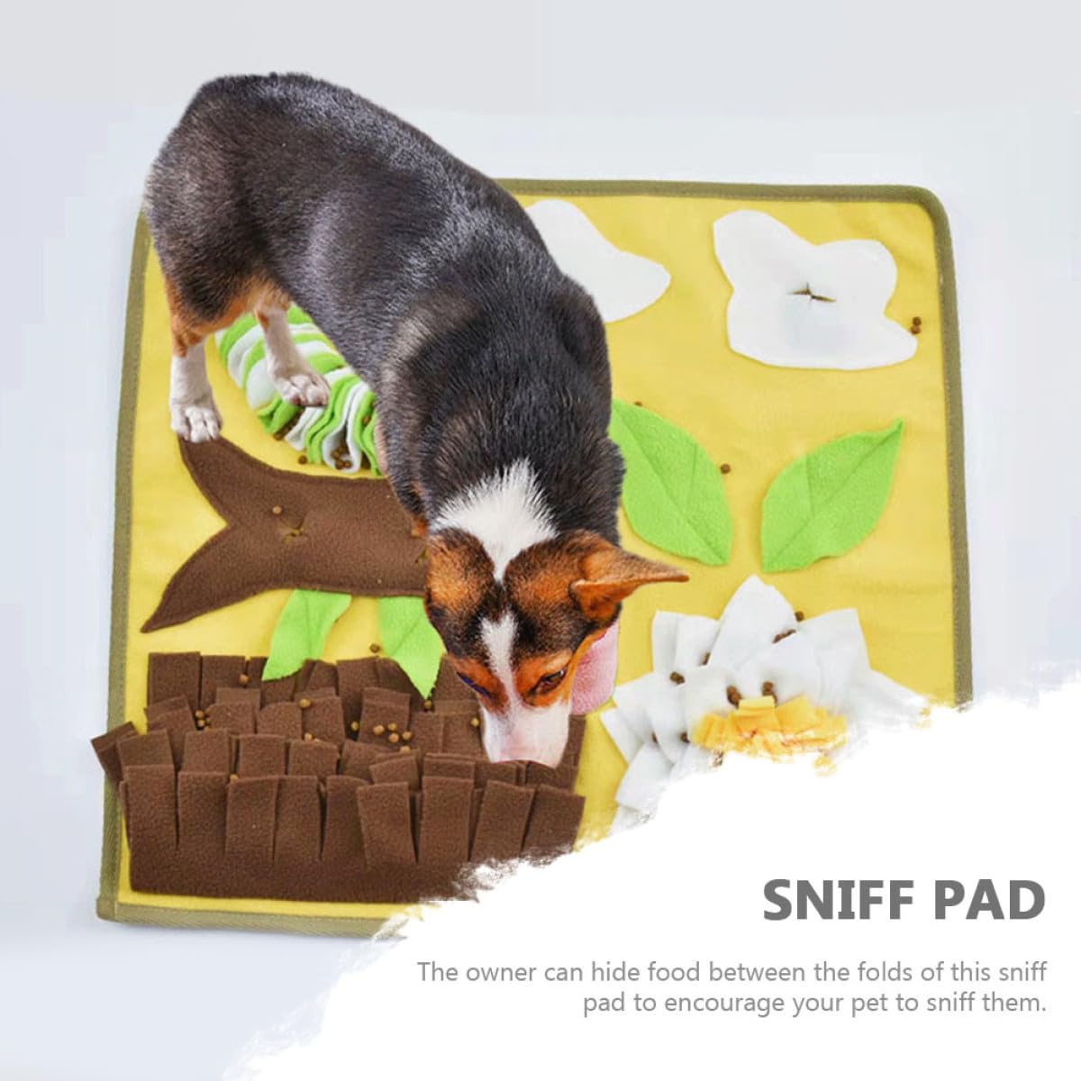Futtermatte für Hunde Gelb aus Polar Fleece, Bissfest und Faltbar | Futterversteckmatte mit Verstecktem Kissen, Rutschfest, für Welpen und Ausgewachsene Tiere