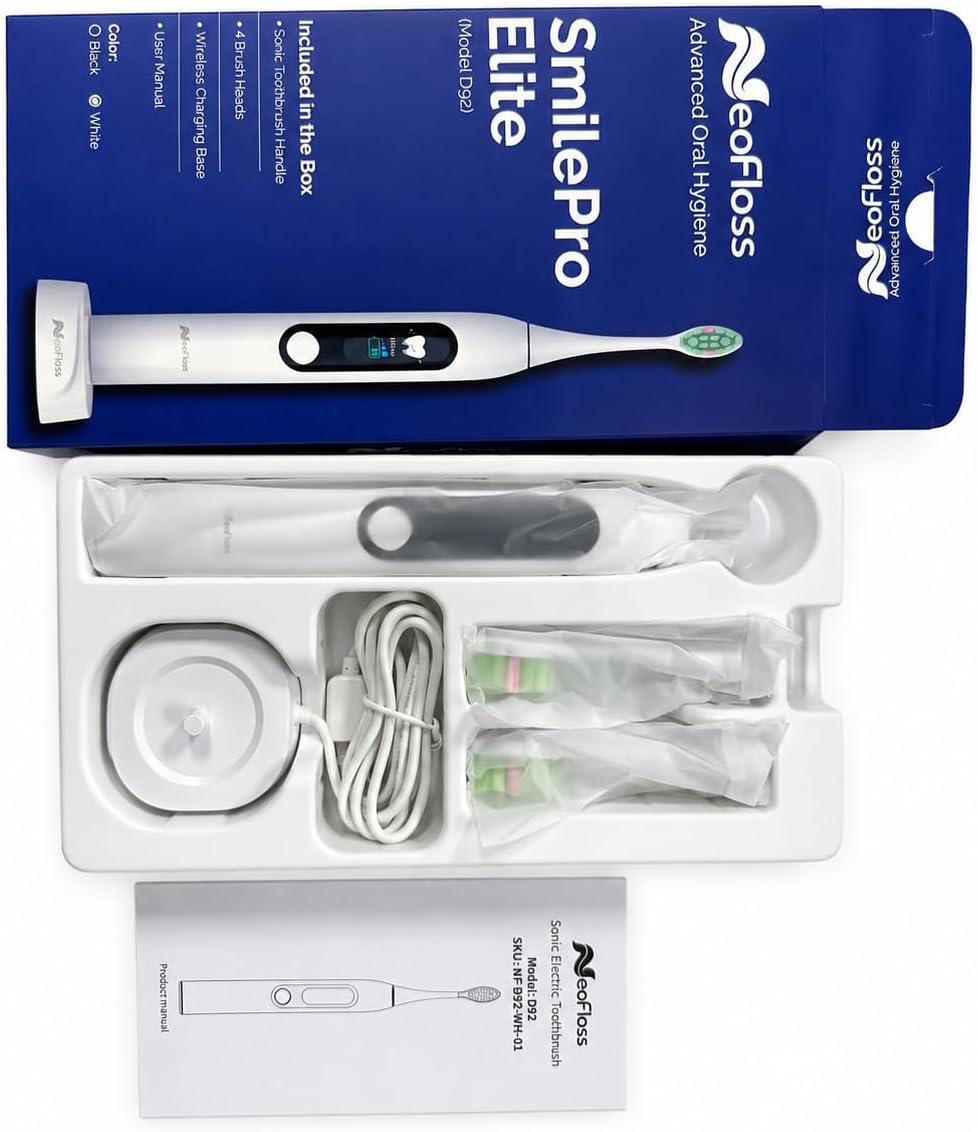 SmilePro Elite Sonic Electric Toothbrush – 5 Cleaning Modes, 3 Intensity Levels, 2-Min Smart Timer, Long Battery Life, White