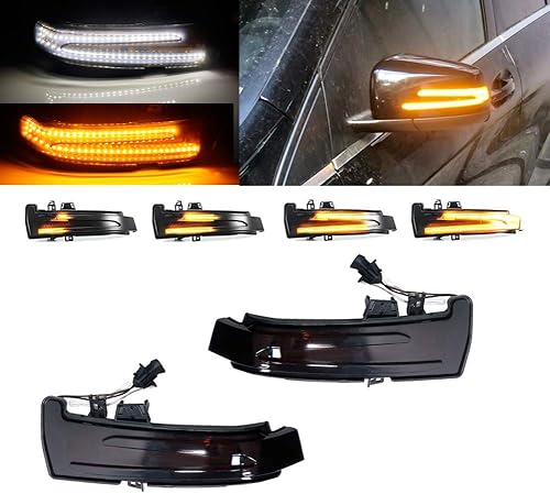 ADIIL Lente ahumada dinámica secuencial intermitente, espejo lateral LED, montaje de luz de giro compatible con Mercedes Benz C, E, S, CLA CLS, GLK