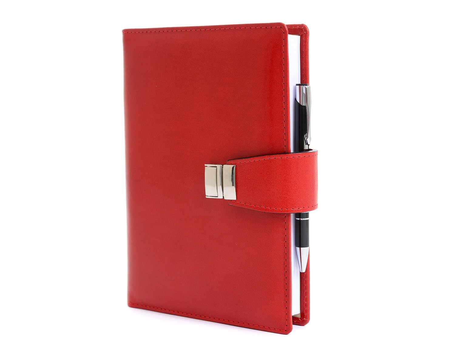 PROGRESSIO Agenda 2027 Vera Pelle - Planner Giornaliero a Righe 12 Mesi - cm 15x21 (A5) - Collezione Elegant - Rosso