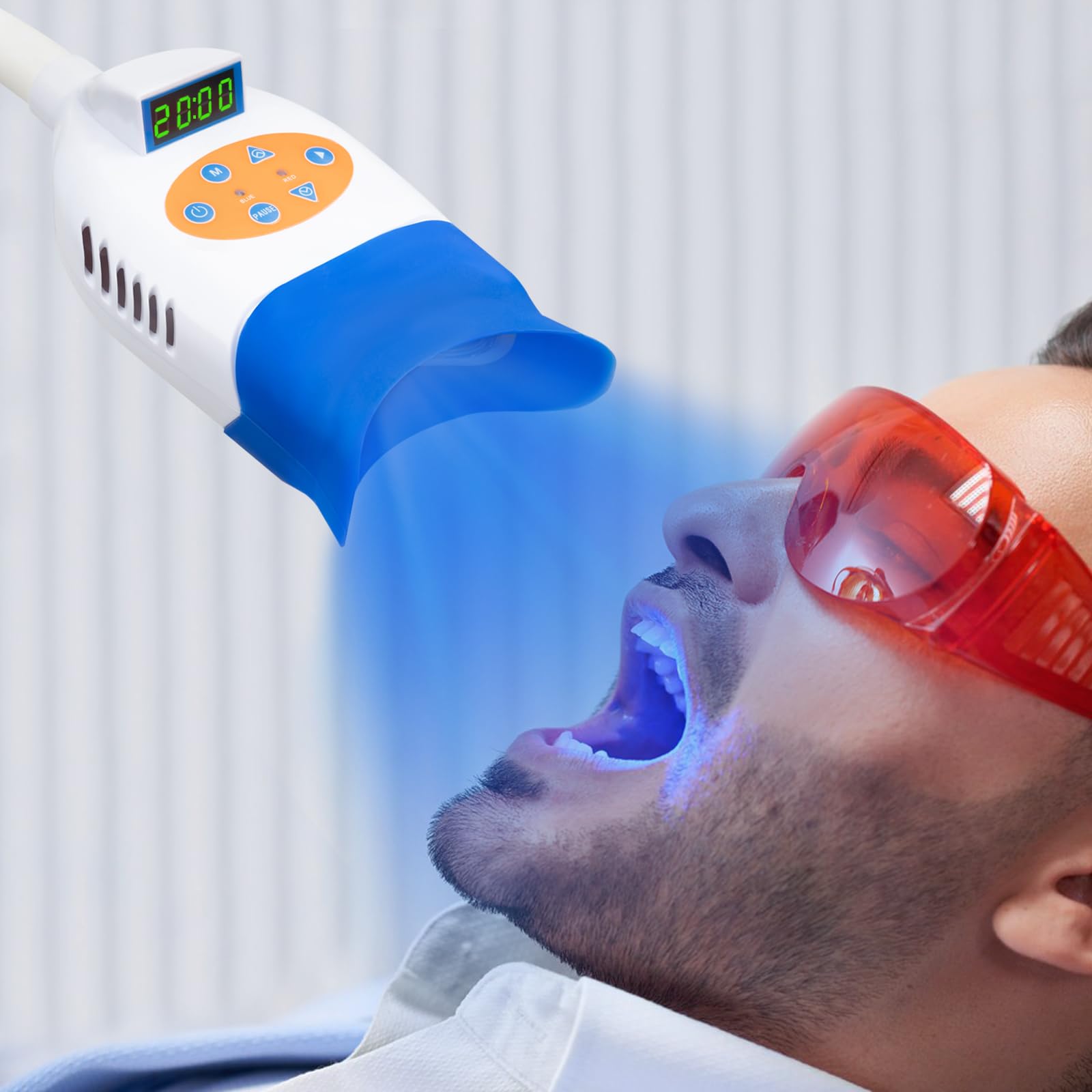 Dispositivo de blanqueamiento dental, lámpara de blanqueamiento dental, 6000 MW/CM² con 10 LED, lámpara blanqueadora de dientes con protectores bucales esterilizables, apagado automático 20 min, para