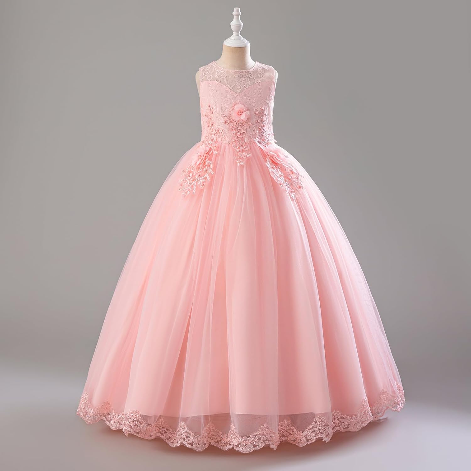 IDOPIP Flower Girl Lace Dress for Kids Wedding Pageant Formal Party Long Gown Princess First Communion Maxi Tulle Dresses - Image 3