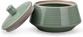 Amoysanli Retro Kitchen Ceramic Canister, 13.53 FL OZ (400 ML) Vintage Food Storage Jar for Tea, Coffee Beans, Herb, Candy, Spices, Nuts (Green(ICE))