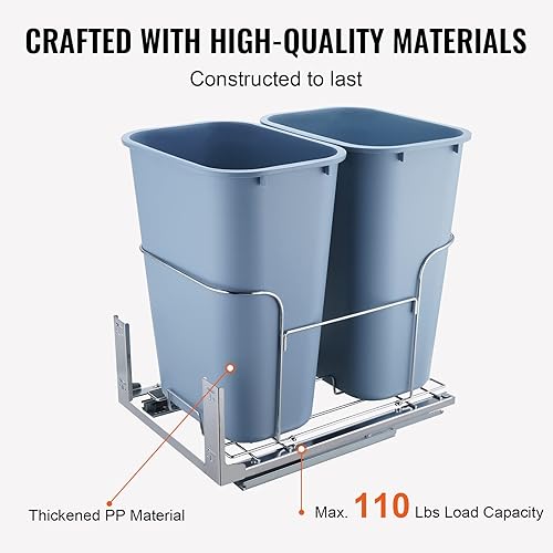 Miniatura 5 de VEVOR Bote de basura extraíble, contenedores dobles de 35 L, contenedor de basura de cocina con cierre suave y kit de montaje de puerta, capacidad