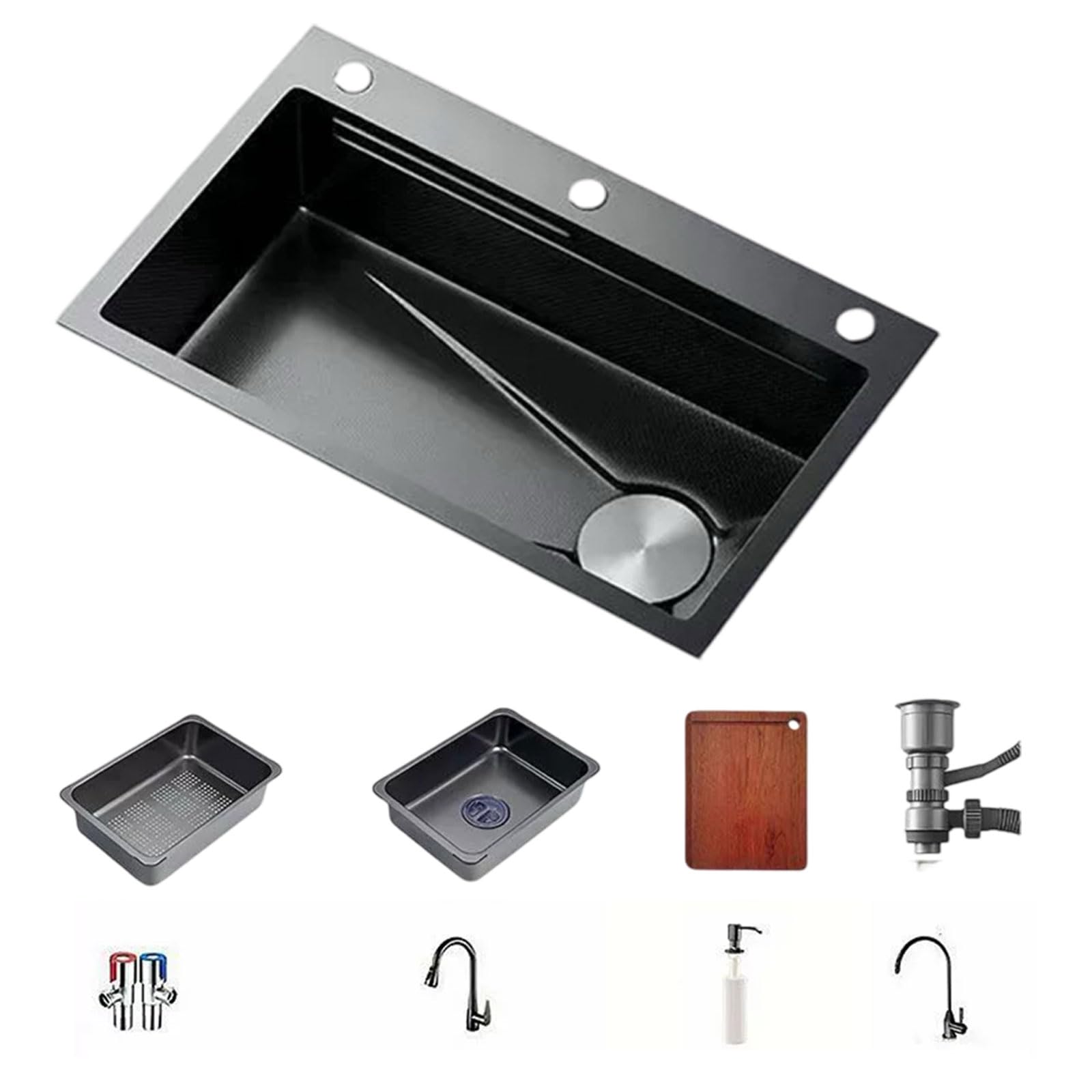 WBJGUOD Kitchen Sink 304 Stainless Steel Sinks Modern with Drain Set Single Bowl Utility Multiple Accessories for Kitchens Bathrooms