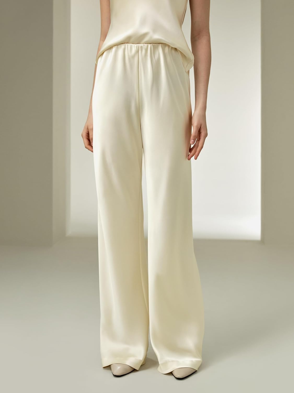 LilySilk Double-Faced Silk Charmeuse Pants for Women Dressy Oversized Wide Leg Full Length Draped Silk Trousers - Image 7