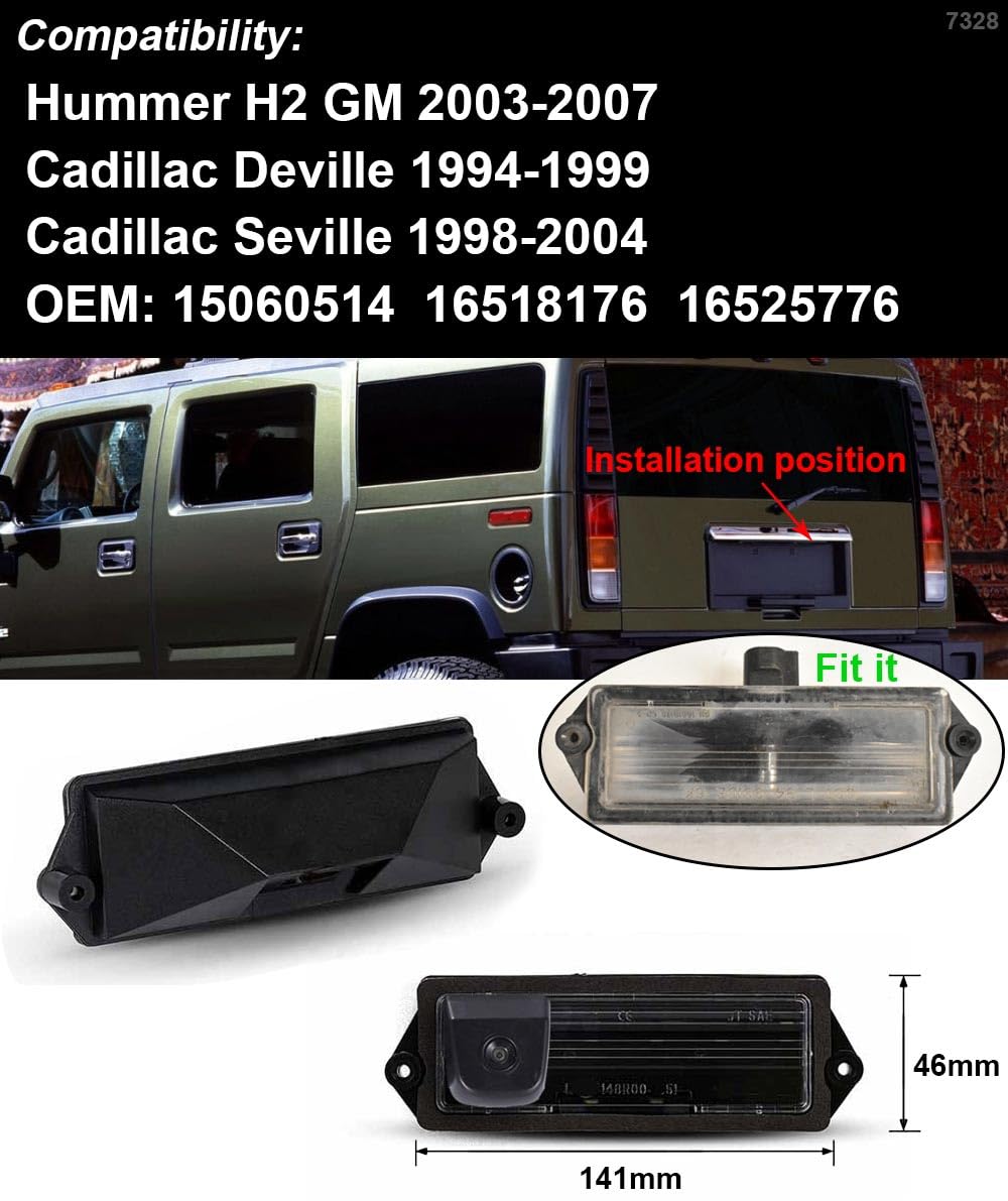 Kamera cofania, wodoszczelna, widoczność w nocy, kamera wspomagająca parkowanie, system cofania, lampa tablicy rejestracyjnej, zamiennik do Hummer H2 GM 2003-2007/Cadillac Deville 1994-1999/Seville