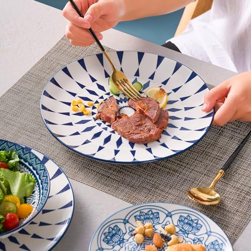 Image of Bestone Ceramic 12-Pieces Dinnerware Sets, Ceramic Dish Plates and Bowls Sets, Dishes Set for 4, Dinner Salad Dessert Plates, and Cereal Bowls Set, Gift,Vintage Blue