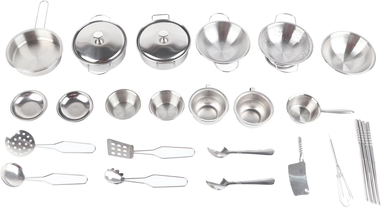 Karlak Boys and Girls Kitchen Toys Stainless Steel Cookware Set, Kids, Cooking Utensils Pan Toys (25 Pieces)