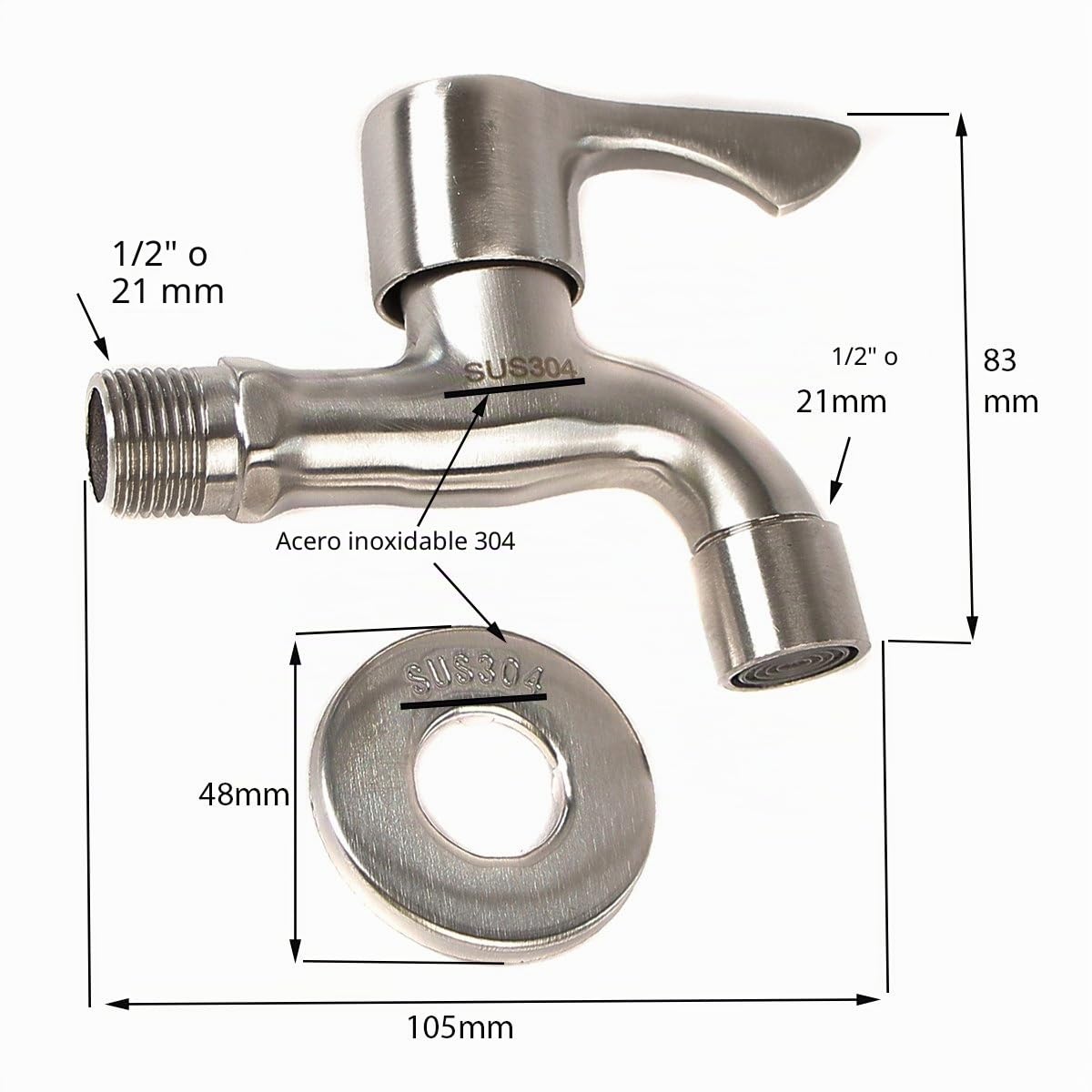 Grifo de Acero Inoxidable Fundido 304 1/2' (hahn08)