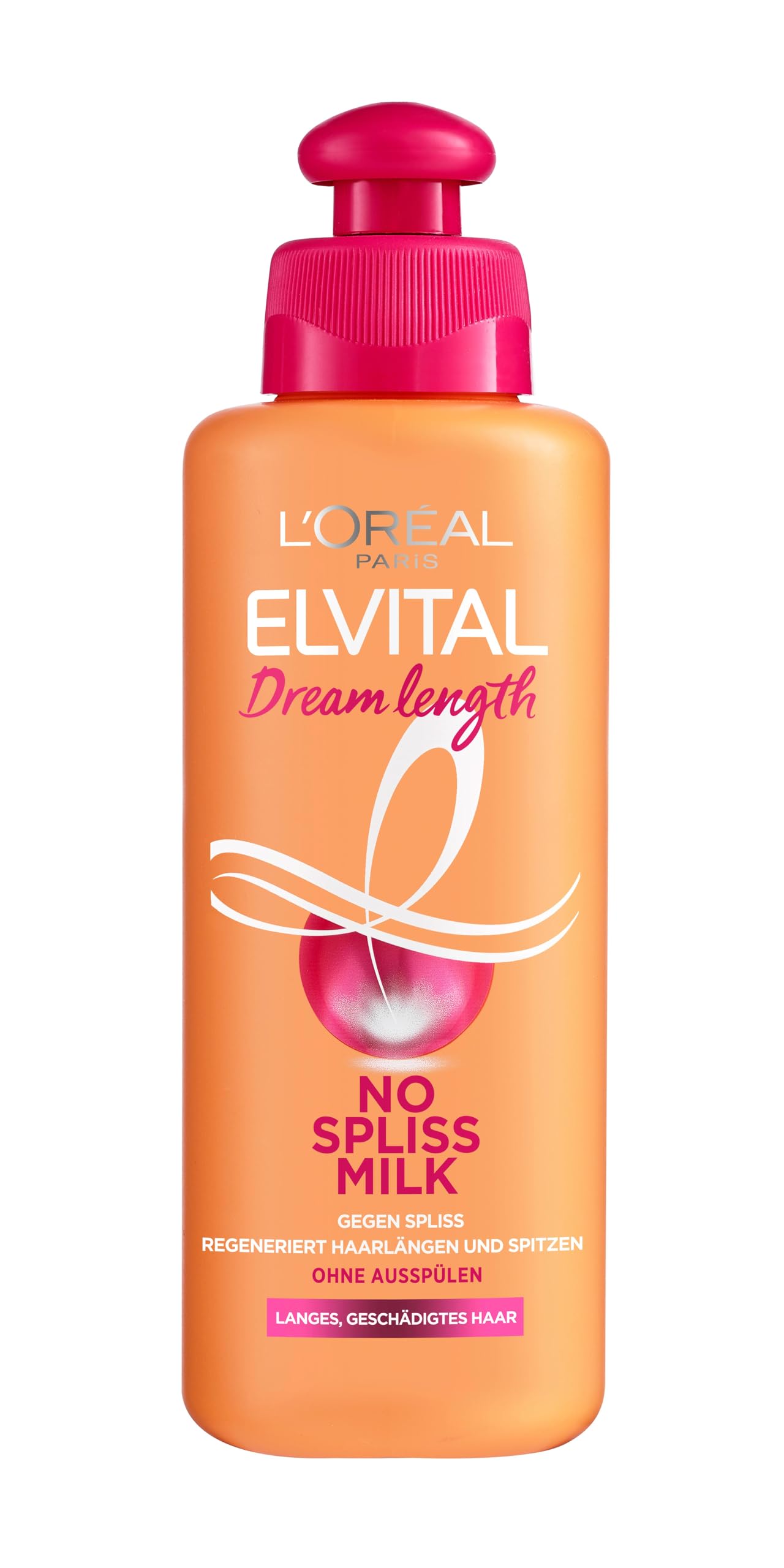 L'Oréal Paris Elvital Leave-In Haarkur gegen Spliss, Für langes, geschädigtes Haar, Ohne Ausspülen, Ohne Parabene, Mit Rizinus-Öl, Dream Length No Spliss Milk, 1 x 200 ml
