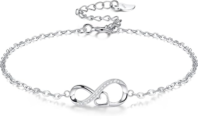 Viwind silver bracelet for women 925 Sterling Silver Infinity Heart Bracelet Friendship Bracelet with Jewellery Gifts Box for Her Women Wife Mum Christmas Gift Anniversary Birthday