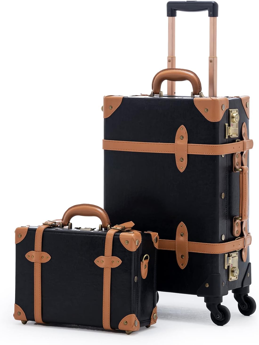 COTRUNKAGE 2 Piece Vintage Luggage TSA Lock Small Carry On