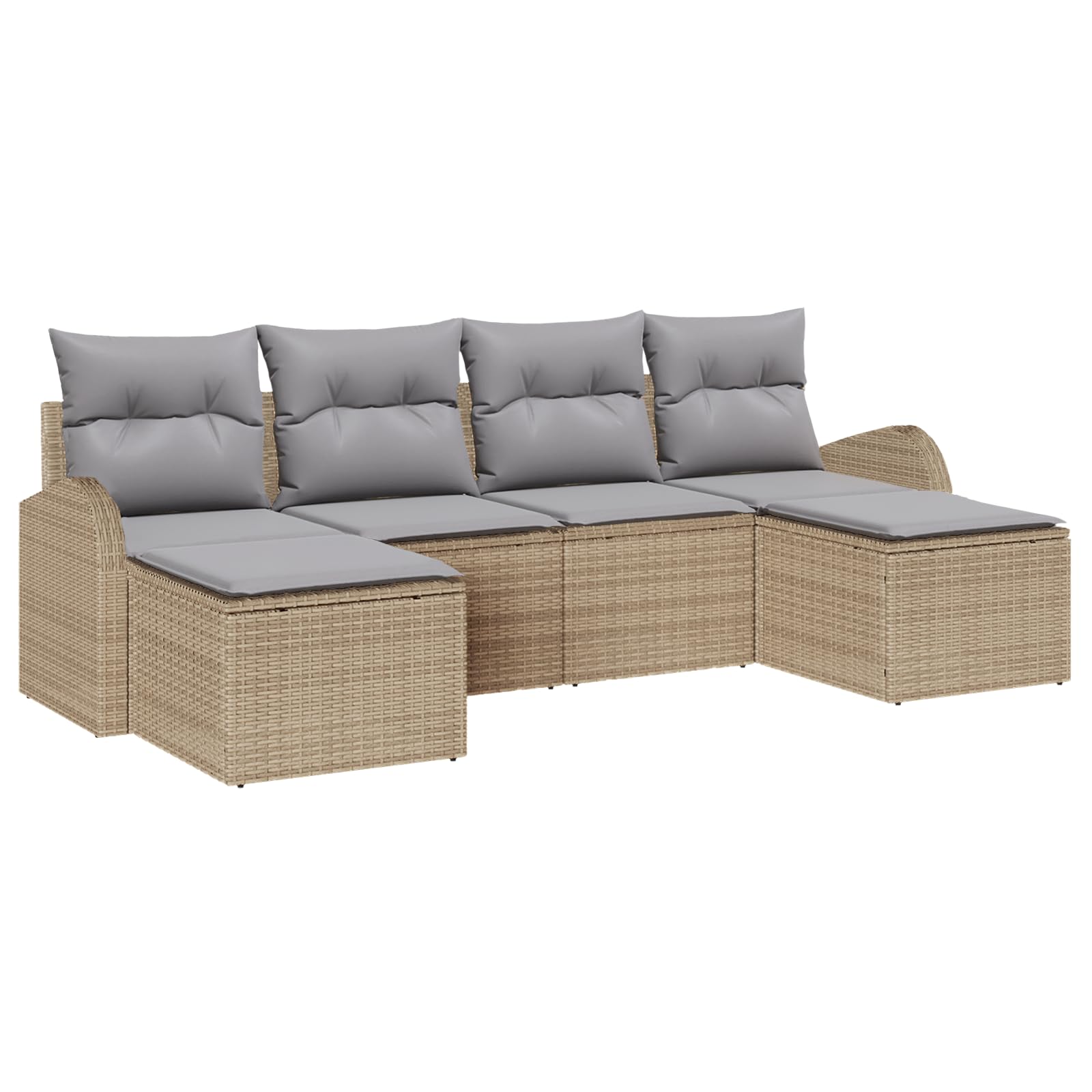 Juego de 6 sofás de jardín con cojines beige de polirratán para exteriores, sofá de jardín modular acogedor y acolchado