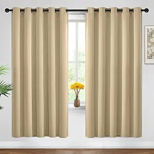 Yakamok Blackout Curtains Room Darkening Thermal Insulated Window Panels,Solid Grommet Top Drapes for Bedroom/Living Room(62Wx72L, Beige, 2 Panels)