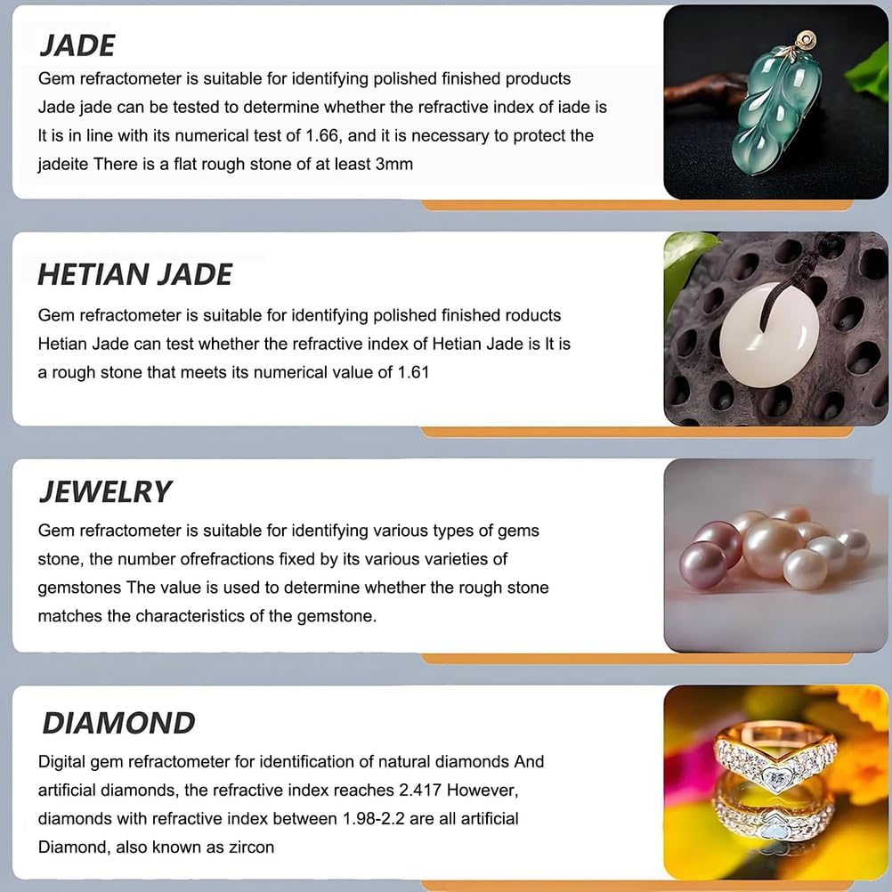 Digital Gemstone Refractometer, Jewelry Tester Identification Tools, with LCD Screens - Refractive Index 1.300-3.000 for Jewelry, Jade, Crystal