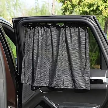 2 PCS Car Side Window Sun Shade for GWM Haval Jolion Pro 2025-2026 Drawstring Mesh Curtain with Suction Cups Anti-UV Sun Glare Protection Privacy Blocker Black