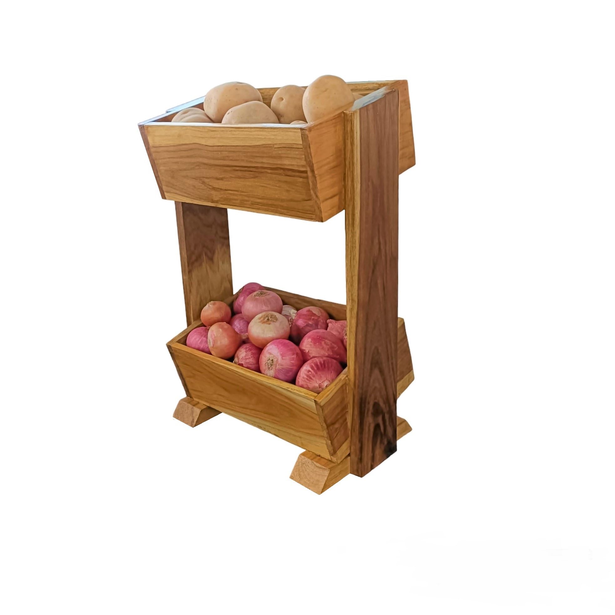 Two Tier Wooden Multipurpose Fruits/Vegetable/Onoin/Potato/Sabji Storage Stand/Trolley/Basket/Rack/Countertop Tiered Shelf For Kitchen |_Twk_Kr019|-image-23
