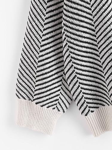 Image of ZAFUL Women's Striped Cardigan Button Up Open Front Knit Oversized Sweater