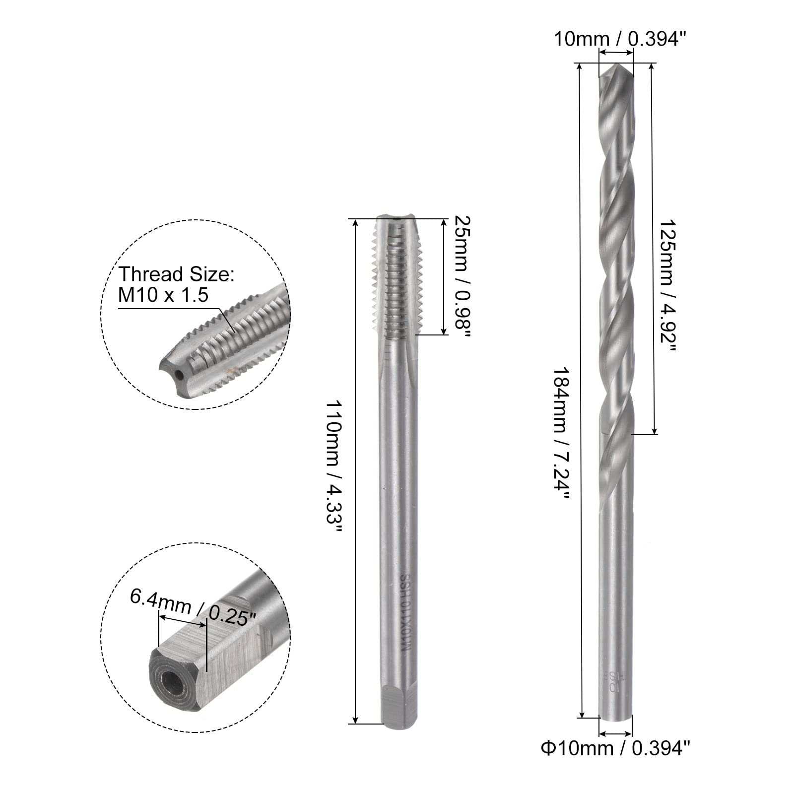 Long Thread Tap Metric Taps Uxcell Extra Long M10 X 1.5 Thread Taps – 2-Piece HSS Set ...