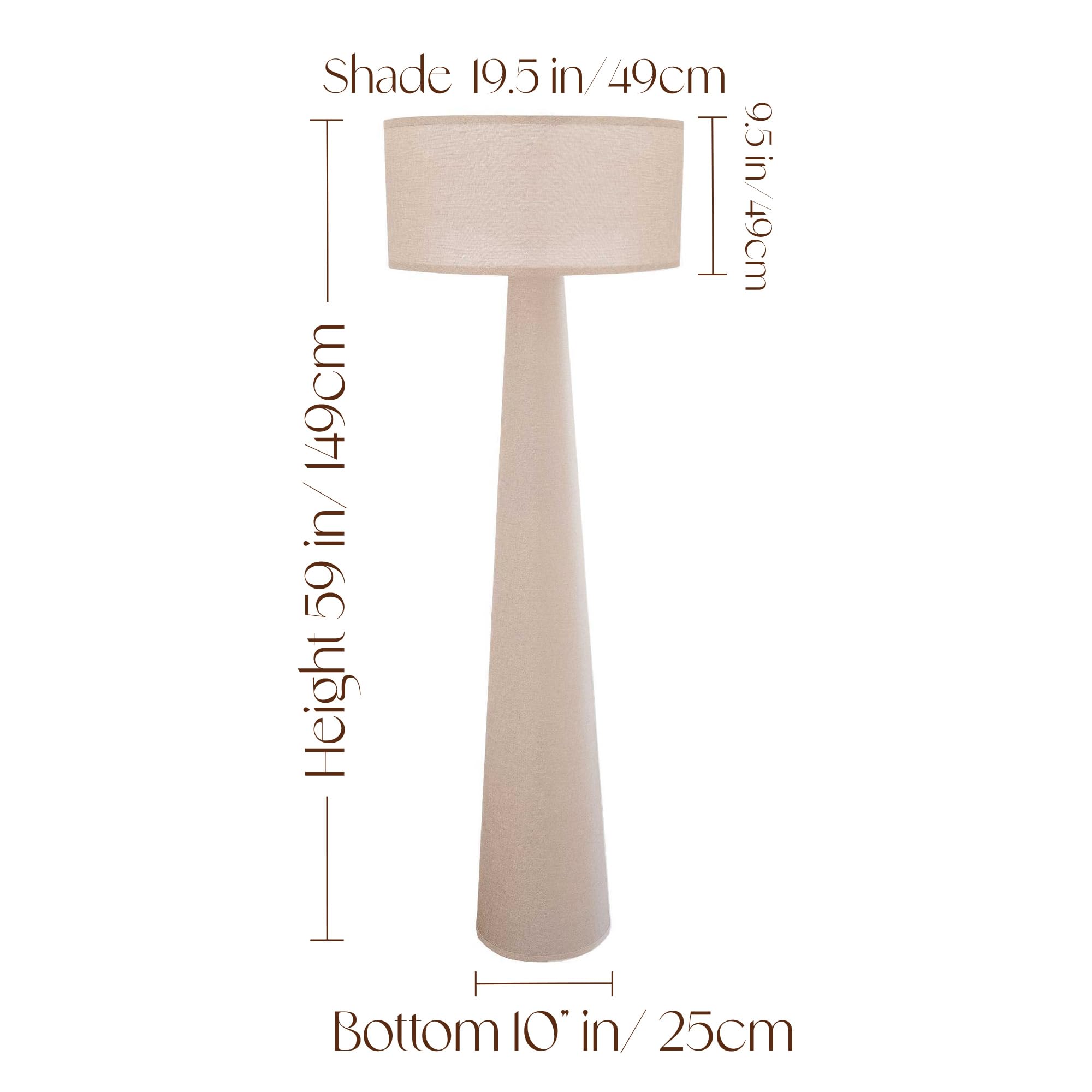 Lampa podłogowa, gałąź i knot, wysoka stojąca lampa lniana z kloszem z tkaniny, żarówka LED w zestawie - elegancka lampa narożna do salonu, sypialni, biura - taupe