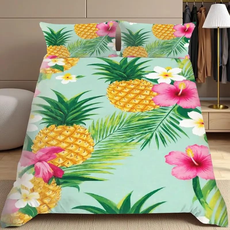 Housse de Couette 220x240 Tropicale avec 2 Taies 65x65 cm pour Lit 2 Personnes