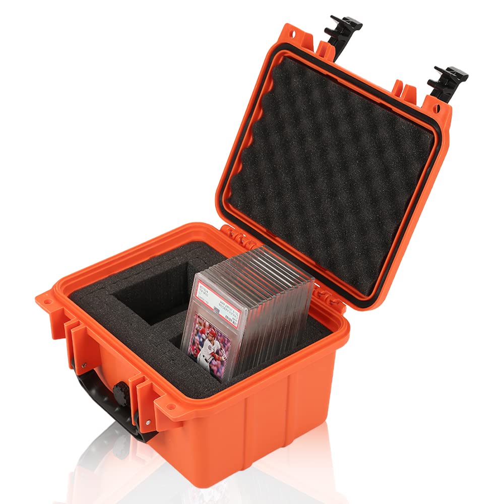 G-PLUS Graded Card Storage Box Compatible with BGS PSA SGC FGS Weatherproof Graded Sports Trading Cards(Small, Orange)